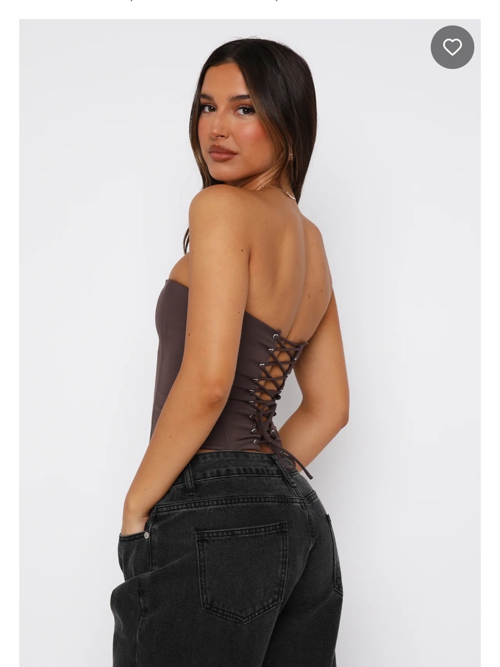 White Fox Boutique Brown Lace-Up Strapless Corset small